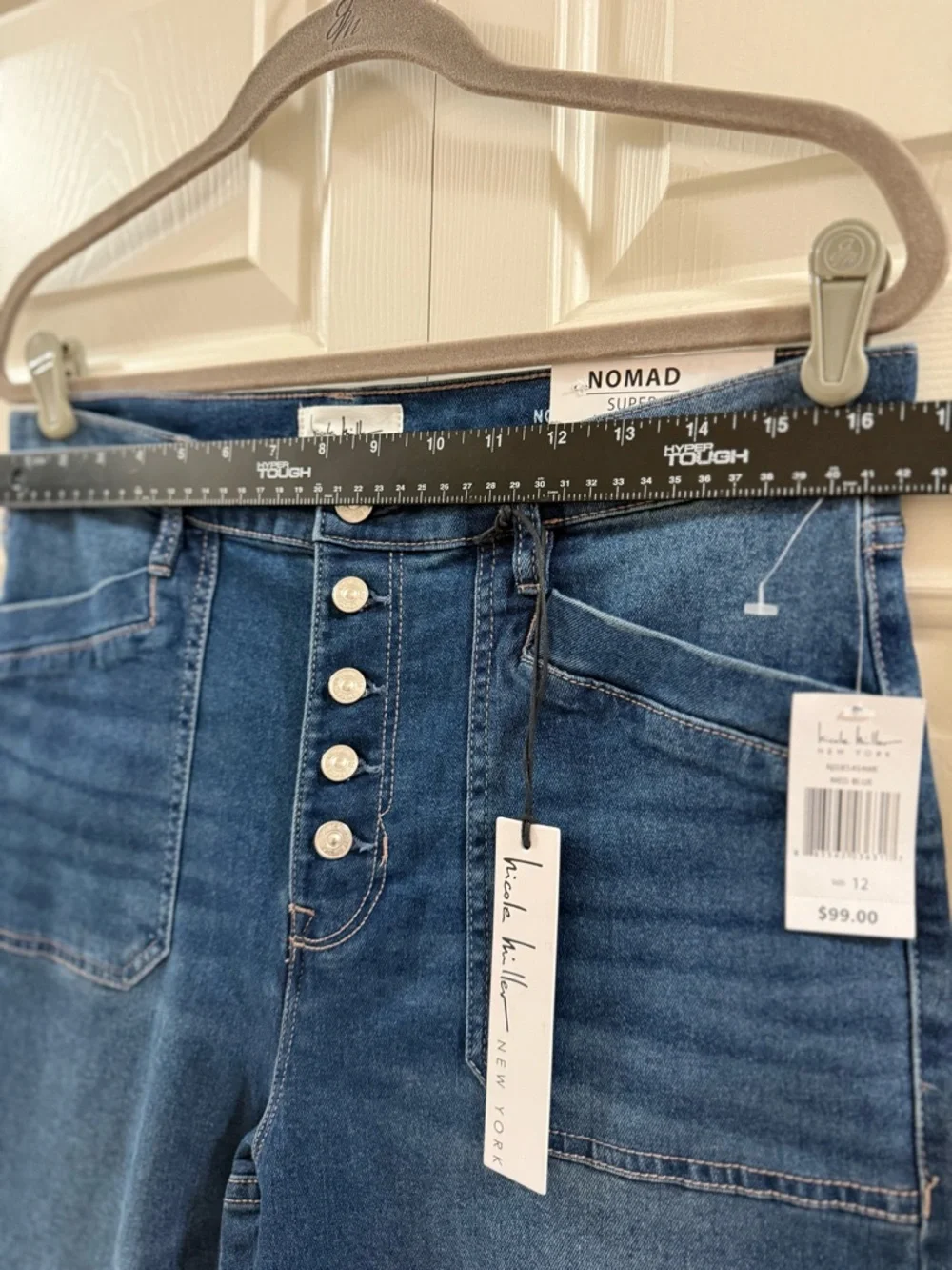 Nicole Miller Nomad Super High Rise Flare Jeans Size 12, Medium Wash NWT Stretch - Picture 7 of 10